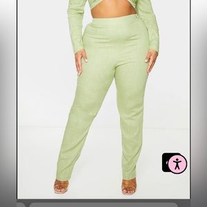 Pretty Little Thing green woven straight leg trousers NWT
